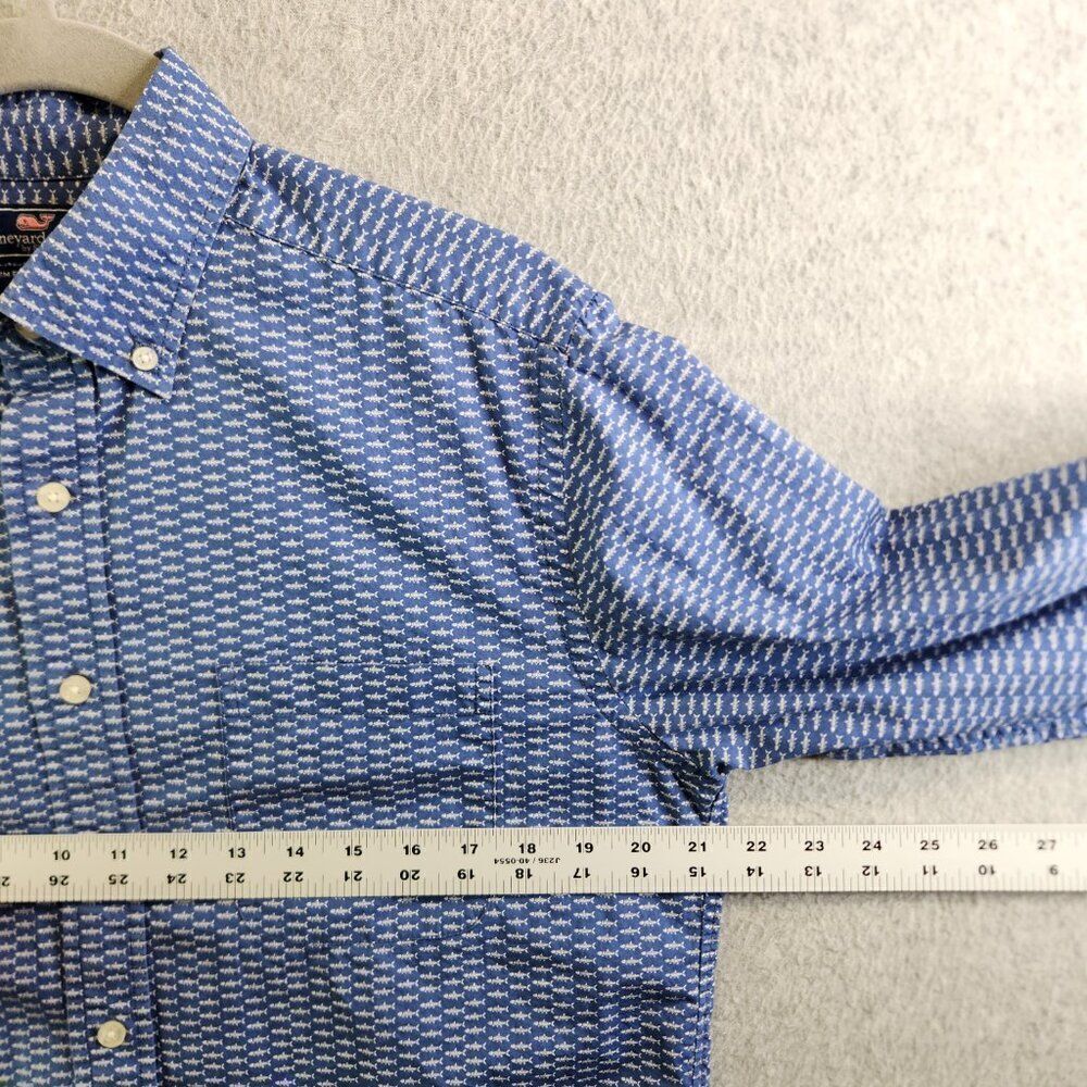 Vineyard Vines Shirt Mens M Blue Fish Bone Print Slim Fit Murray Resortwear - Picture 7 of 13